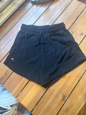 Aviator Nation Black Athletic Drawstring Shorts with Rainbow Logo Women's Small